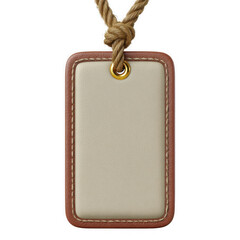Hanging tag with rope and leather border on transparent background