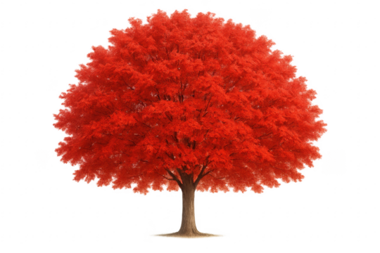 Red maple tree with transparent background showing autumn colors