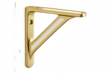 Gold metal shelf bracket with white accent, isolated on transparent background, ideal for interior design projects
