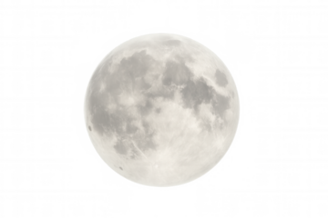Detailed image of the full moon glowing against a transparent background, perfect for space-themed projects