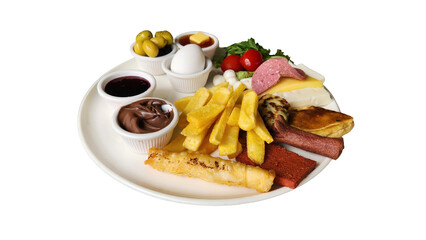 breakfast plate on white round isolated plate