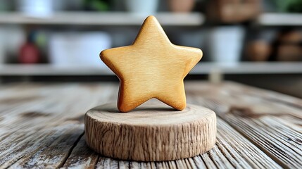 Wooden star on a wooden pedestal.