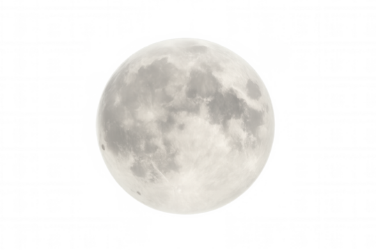 Detailed image of the full moon glowing against a transparent background, perfect for space-themed projects