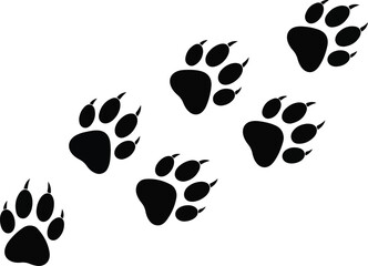 Fototapeta premium Black animal paw prints, footprints, animal tracks, paw marks, silhouette icons