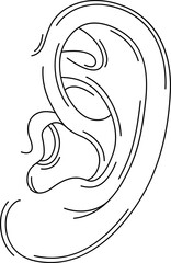Human ear. Medicine. Body part.Line art isolated icon symbol.Drawing vector illustration.