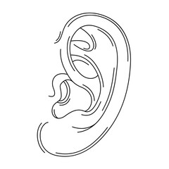 Human ear. Medicine. Body part.Line art isolated icon symbol.Drawing vector illustration.