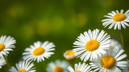 Fototapeta premium Close-up of fresh daisies with a soft green backdrop, natural light enhancing their delicate beauty.