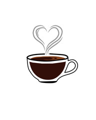 Cute coffee cup with heart-shaped steam rising, symbolizing warmth, love, and comfort. Perfect for cafes, coffee shops, or romantic beverage branding.