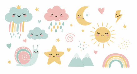 Set of Cute Weather and Nature Icons