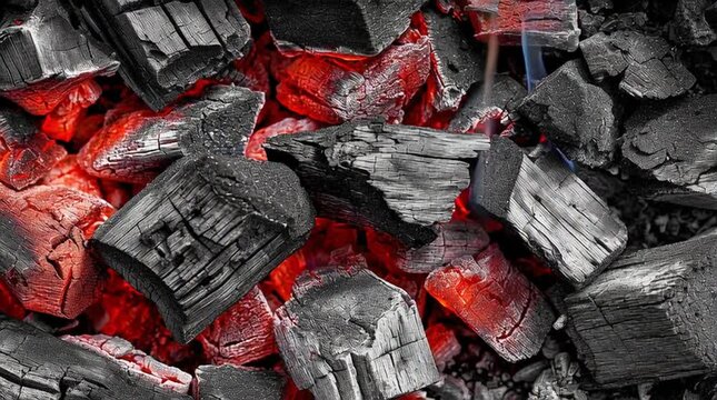 A Close-Up of Glowing Embers from Charcoal Showcasing Heat and Texture Generative AI