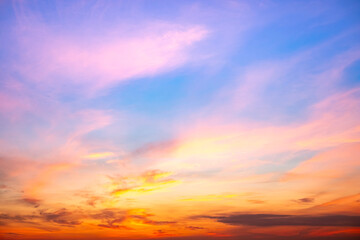 Beautiful , luxury soft gradient orange gold clouds and sunlight on the blue sky perfect for the background, take in evening,Twilight, Large size, high definition landscape photo