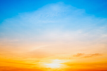 Beautiful , luxury soft gradient orange gold clouds and sunlight on the blue sky perfect for the background, take in evening,Twilight, Large size, high definition landscape photo