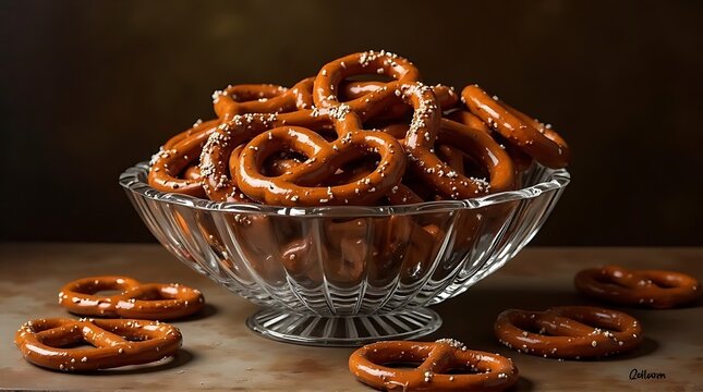 bowl of crunchy salted hard pretzels snack food