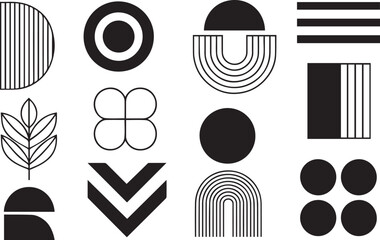 Abstract Minimalist Geometric Shapes and Organic Elements. Modern Black and White Minimalist Icon Set.