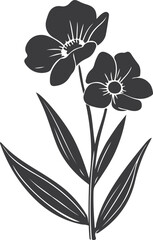 Anemone Flowers Silhouette, Black and White, Line Art, Vector Illustration, Floral Design Element, Nature, Botanical, Duo, Stem and Leaves, Isolated, White Background, Minimalist.