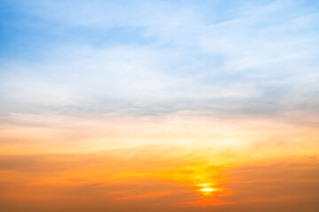 Beautiful , luxury soft gradient orange gold clouds and sunlight on the blue sky perfect for the background, take in evening,Twilight, Large size, high definition landscape photo