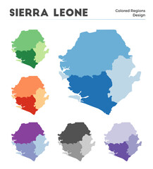 Sierra Leone map collection. Borders of Sierra Leone for your infographic. Colored country regions. Vector illustration.