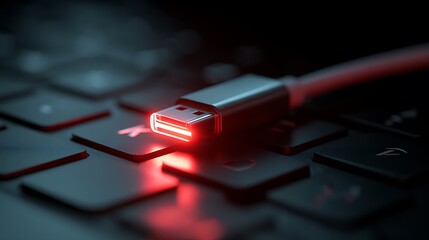 Connecting Usb Cable on Keyboard with Red Light