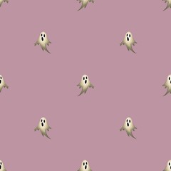 halloween seamless pattern, cute ghosts on pink background