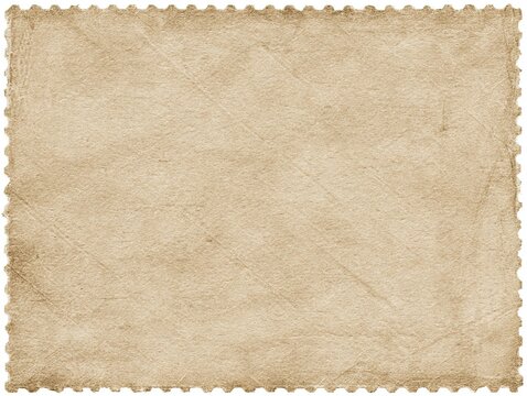 Torn paper texture on a white background, stamp shape, empty space, vintage style