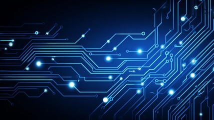 Abstract blue background with glowing circuit lines, digital connections, representing futuristic technology, data transmission, electronic systems, cyber network, innovation in high-tech environments