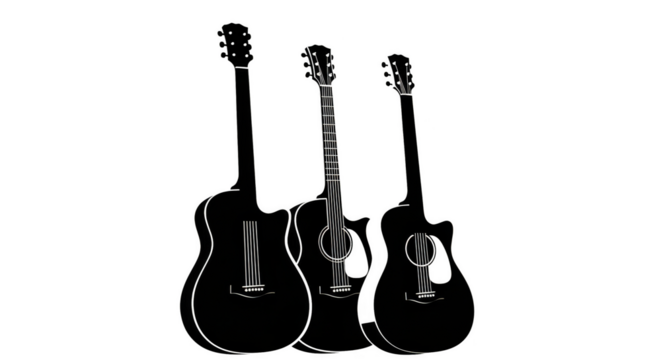 Trio of guitars against dark backdrop