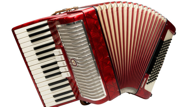 Vivid red accordion instrument isolated