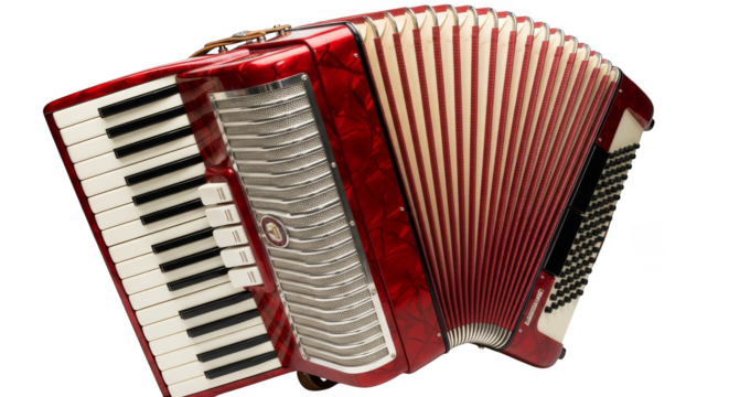Vivid red accordion instrument isolated