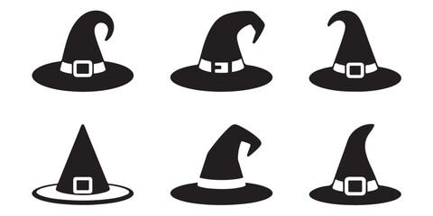 set vector halloween witch hats silhouettes