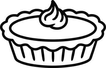 Pumpkin Tart Line Art – Minimal Pie Vector with Cream Topping