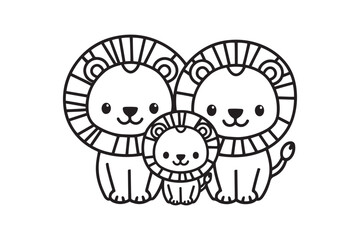 Adorable Lion Family Outline Design for Coloring and Kid's Crafts