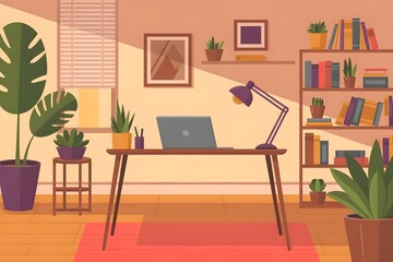 Bright modern office with large window and plants