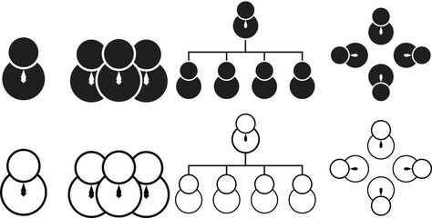 Vector illustrations of a business team and social network communication speech bubble people icon set