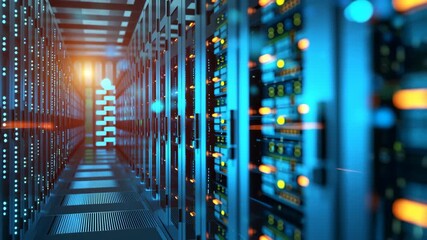 a modern data server room with neon light - Powered by Adobe