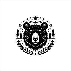 Bear head in a circular forest design