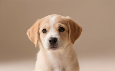 Close-up Portrait of a Cute Light Beige Puppy