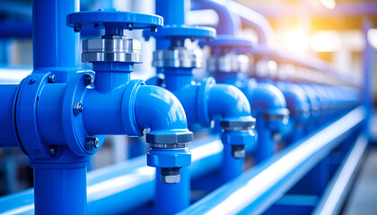 Blue industrial pipes  valves.