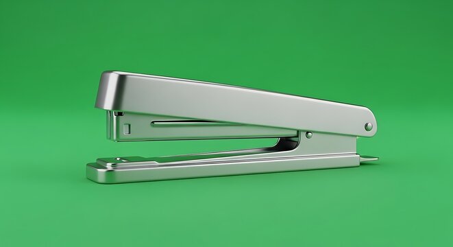 Metal Stapler on Green Background for Office and School Supplies - Powered by Adobe