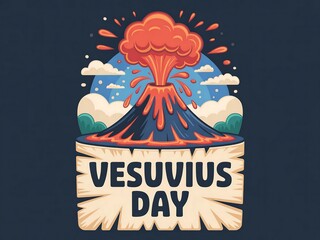 Vesuvius day illustration depicting a fiery eruption against a cloudy sky