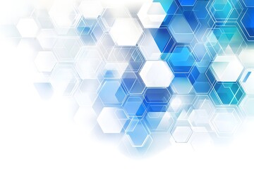 Abstract background with blue and white hexagons arranged in a geometric pattern on a white surface