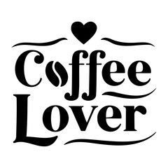 Coffee lover text design with a heart and decorative swirls in bold black and white illustration style