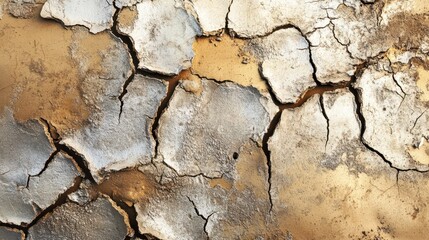 Obraz premium the scene depicts dry cracked earth in a close up view. the cracked segments are various shapes and sizes, with edges that are distinctly raised and worn
