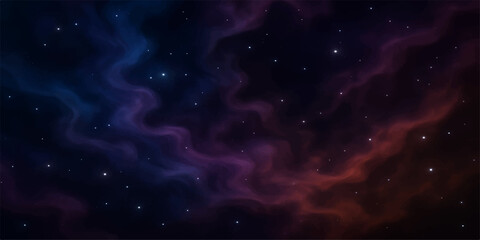 Abstract deep space background with bright stars and colourful nebula in dark galaxy sky