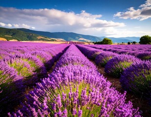 Naklejka premium Lavender Field Purple Flowers