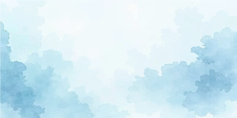 Abstract blue water colour sky background with clouds and bright sunlight atmosphere