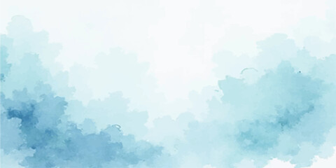 Abstract blue watercolour background with sky clouds and bright sunlight atmosphere