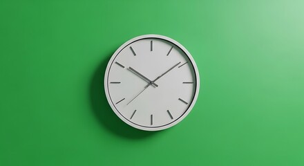 Clock on Green Wall Simple Minimalist Time Concept