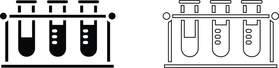 Test tube vector icon set. Chemistry laboratory test tube logo symbol. Chemical test tube icon silhouette and line icon illustration