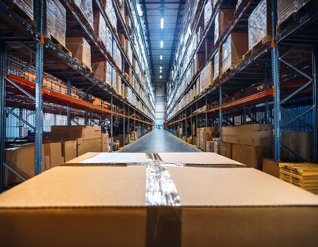warehouse inventory a close up perspective of a cardboard box in a warehouse highlighting the organization and functionality of logistics in the realm of trade and storage