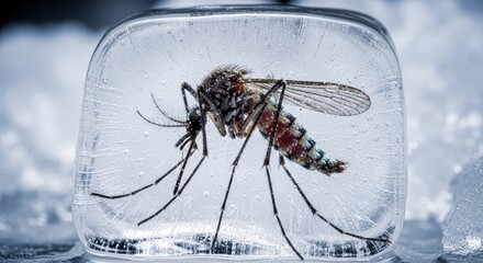 Mosquito frozen in ice, capturing disease vector in scientific research and pest control